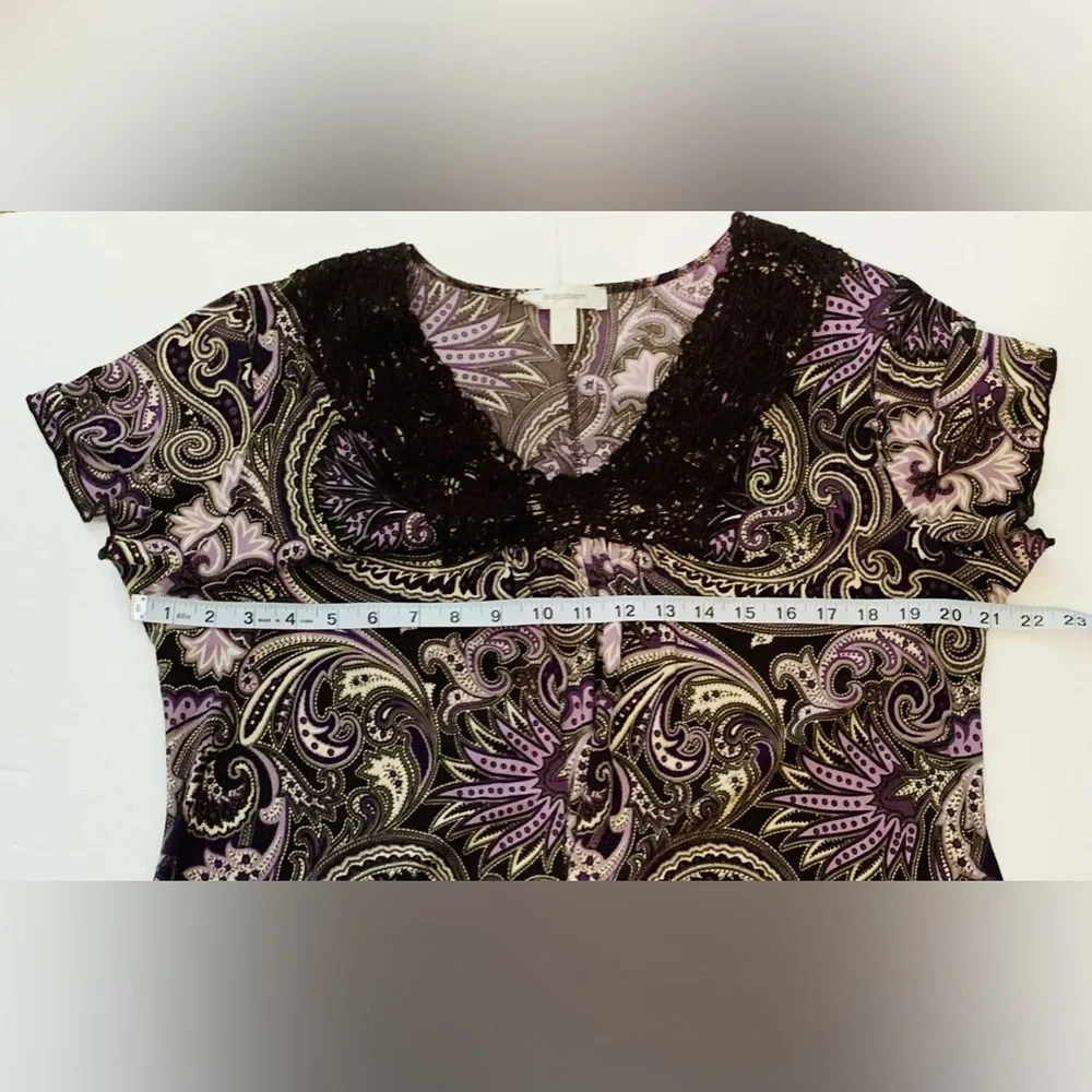 Woman’s Dressbarn Blouse XL Purple Paisley Embroidered Made in USA - Picture 8 of 11